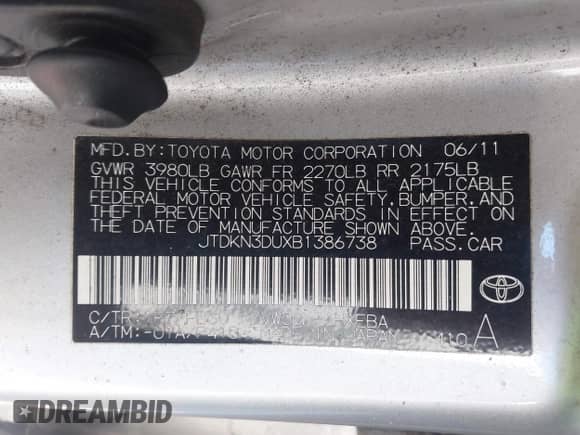 2011 Toyota Prius III with VIN JTDKN3DUXB1386738, listed as a IAAI auction lot 43390373 with 142,762 mi miles and . Bid and sale history available at DreamBid. Image 9.