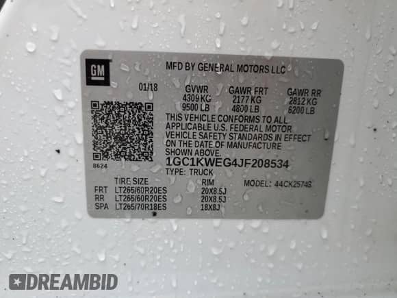 2018 Chevrolet Silverado 2500HD LTZ z VIN 1GC1KWEG4JF208534, wystawiony jako Copart lot #85362345 z przebiegiem 104 051 mil mil oraz Szkoda całkowita • Salvage title. Historia ofert i sprzedaży dostępna na DreamBid. Obrazek 12.