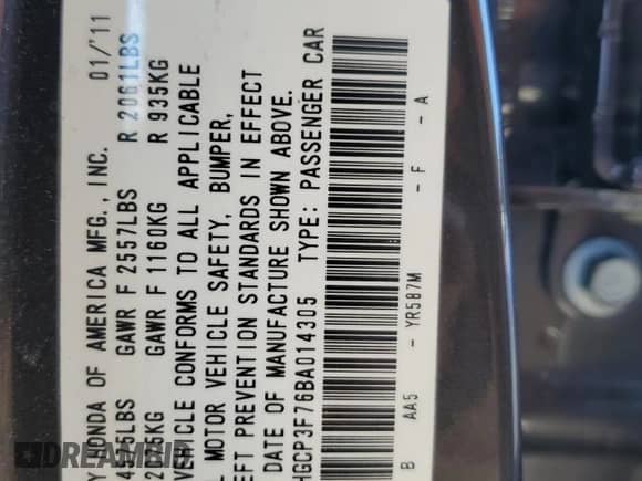 2011 Honda Accord EX z VIN 1HGCP3F76BA014305, wystawiony jako Copart lot #51415054 z przebiegiem 64 793 mil mil oraz Nie do naprawy • Non repairable. Historia ofert i sprzedaży dostępna na DreamBid. Obrazek 12.