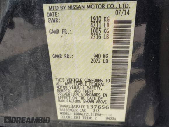 2015 Nissan Altima S с VIN 1N4AL3AP2FC137656, выставлен на аукционе IAAI как лот 43270563 с пробегом 239 695 миль миль и . История ставок и продаж доступна на DreamBid. Изображение 9.