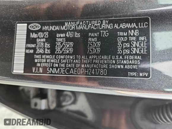 2023 Hyundai Tucson Limited with VIN 5NMJECAE0PH241780, listed as a Copart auction lot 70386005 with 47,216 mi miles and Salvage title. Bid and sale history available at DreamBid. Image 13.