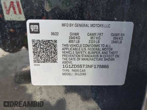 2022 Chevrolet Malibu LT z VIN 1G1ZD5ST3NF170866, wystawiony jako IAAI lot #43251814 z przebiegiem 100 714 mil mil oraz . Historia ofert i sprzedaży dostępna na DreamBid. Obrazek 9.