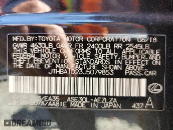 2018 Lexus IS 300 z VIN JTHBA1D23J5079853, wystawiony jako Copart lot #80757245 z przebiegiem 171 855 mil mil oraz Szkoda całkowita • Salvage title. Historia ofert i sprzedaży dostępna na DreamBid. Obrazek 12.