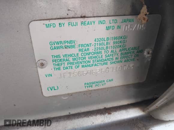 2006 Subaru Forester XT Limited с VIN JF1SG69626G710764, выставлен на аукционе IAAI как лот 42525245 с пробегом 154 770 миль миль и . История ставок и продаж доступна на DreamBid. Изображение 9.