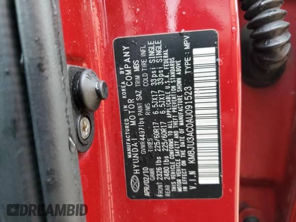 2010 Hyundai Tucson Limited с VIN KM8JU3AC0AU091523, выставлен на аукционе Copart как лот 71172855 с пробегом 111 279 миль миль и Списание • Salvage title. История ставок и продаж доступна на DreamBid. Изображение 12.
