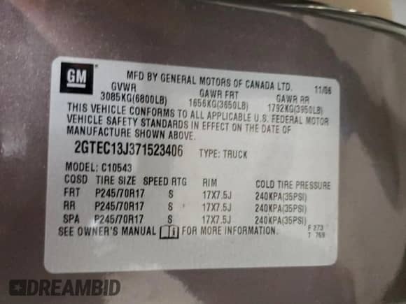 2007 GMC Sierra 1500 SLT with VIN 2GTEC13J371523406, listed as a Copart auction lot 89499175 with 198,160 mi miles and Salvage title. Bid and sale history available at DreamBid. Image 12.