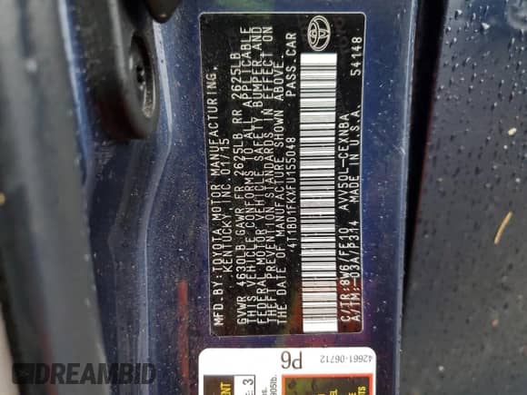 2015 Toyota Camry LE с VIN 4T1BD1FKXFU155048, выставлен на аукционе Copart как лот 86591395 с пробегом 61 004 миль миль и Списание • Salvage title. История ставок и продаж доступна на DreamBid. Изображение 12.