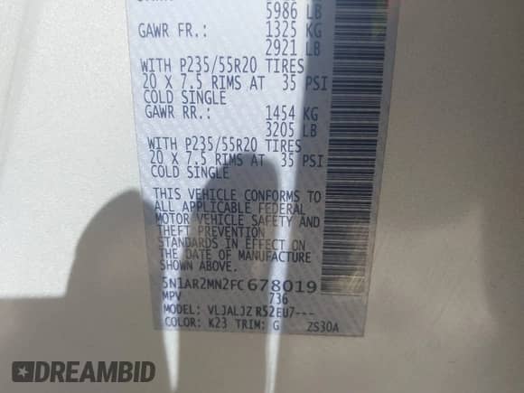 2015 Nissan Pathfinder S z VIN 5N1AR2MN2FC678019, wystawiony jako IAAI lot #43436107 z przebiegiem 155 739 mil mil oraz . Historia ofert i sprzedaży dostępna na DreamBid. Obrazek 9.