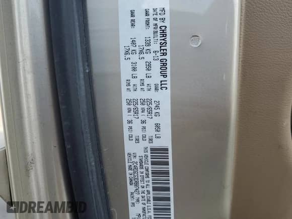 2013 Dodge Grand Caravan SXT with VIN 2C4RDGCG3DR807427, listed as a Copart auction lot 85849575 with 97,710 mi miles and Salvage title. Bid and sale history available at DreamBid. Image 13.