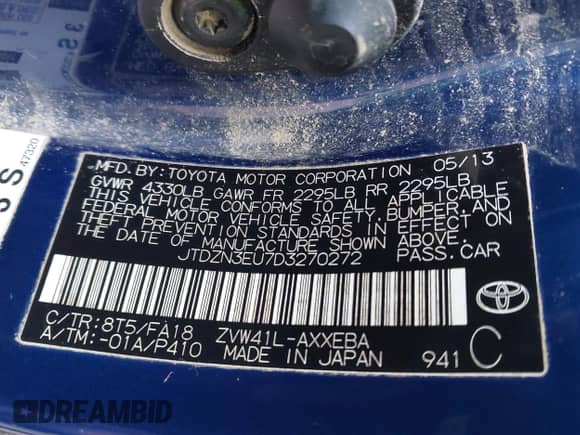 2013 Toyota Prius Two с VIN JTDZN3EU7D3270272, выставлен на аукционе IAAI как лот 42705077 с пробегом Не указан миль и . История ставок и продаж доступна на DreamBid. Изображение 9.