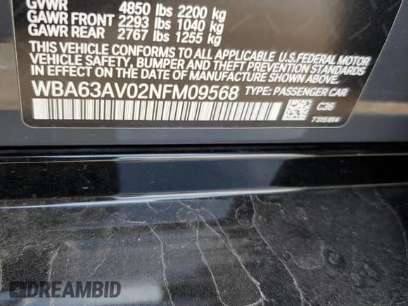 2022 BMW 4 Series 430i с VIN WBA63AV02NFM09568, выставлен на аукционе Copart как лот 68145555 с пробегом Не указан миль и Списание • Salvage title. История ставок и продаж доступна на DreamBid. Изображение 12.