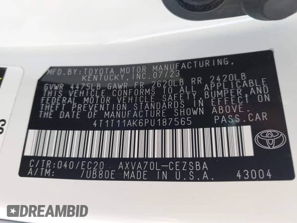 2023 Toyota Camry SE с VIN 4T1T11AK6PU187565, выставлен на аукционе IAAI как лот 42153892 с пробегом 23 376 миль миль и . История ставок и продаж доступна на DreamBid. Изображение 9.