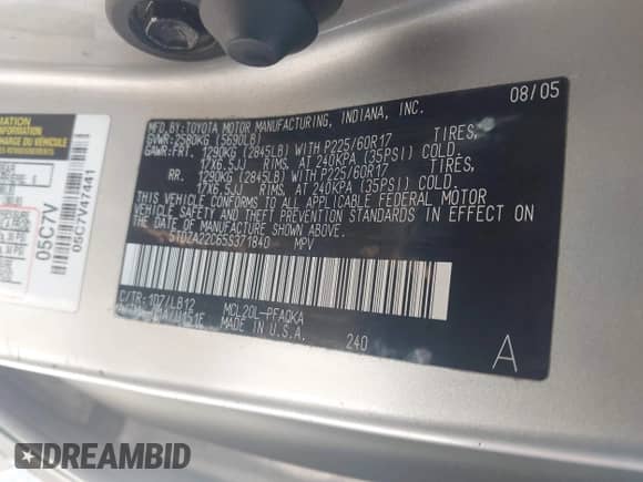 2005 Toyota Sienna XLE z VIN 5TDZA22C65S371840, wystawiony jako IAAI lot #42749723 z przebiegiem 194 581 mil mil oraz . Historia ofert i sprzedaży dostępna na DreamBid. Obrazek 9.