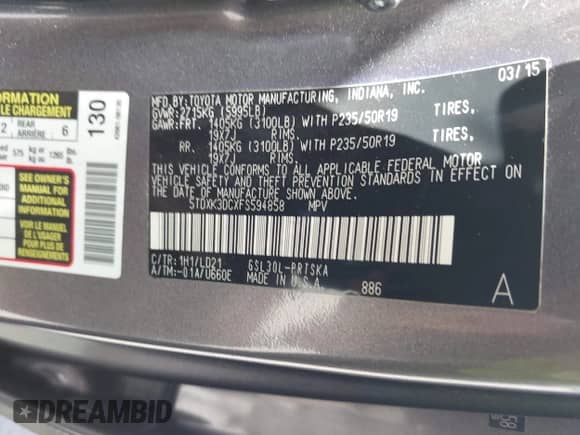 2015 Toyota Sienna SE Premium с VIN 5TDXK3DCXFS594858, выставлен на аукционе IAAI как лот 43099406 с пробегом 91 092 миль миль и . История ставок и продаж доступна на DreamBid. Изображение 9.