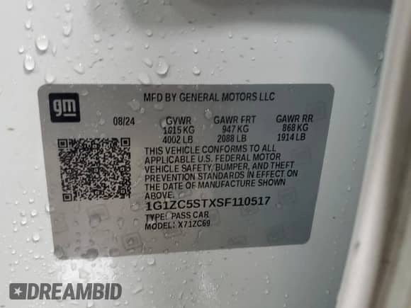 2025 Chevrolet Malibu LS z VIN 1G1ZC5STXSF110517, wystawiony jako Copart lot #85521174 z przebiegiem 14 039 mil mil oraz Czysty tytuł • Clean title. Historia ofert i sprzedaży dostępna na DreamBid. Obrazek 13.