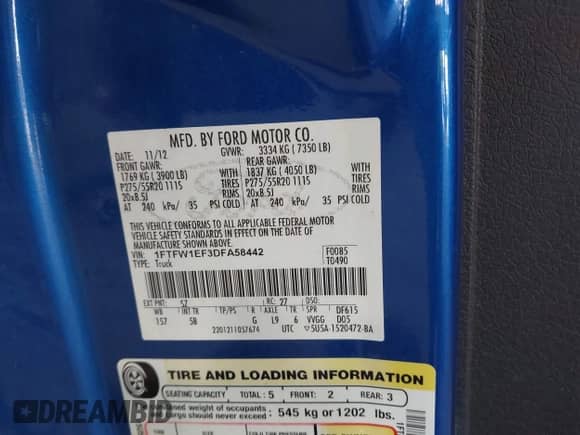 2013 Ford F-150 XLT с VIN 1FTFW1EF3DFA58442, выставлен на аукционе IAAI как лот 43157544 с пробегом 218 146 миль миль и . История ставок и продаж доступна на DreamBid. Изображение 9.