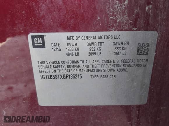 2016 Chevrolet Malibu LS z VIN 1G1ZB5STXGF186216, wystawiony jako IAAI lot #42984426 z przebiegiem 134 452 mil mil oraz . Historia ofert i sprzedaży dostępna na DreamBid. Obrazek 9.