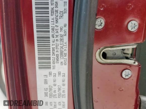 2020 Ram 1500 Tradesman z VIN 1C6RR6FG4LS128102, wystawiony jako Copart lot #58521475 z przebiegiem 62 253 mil mil oraz Szkoda całkowita • Salvage title. Historia ofert i sprzedaży dostępna na DreamBid. Obrazek 13.