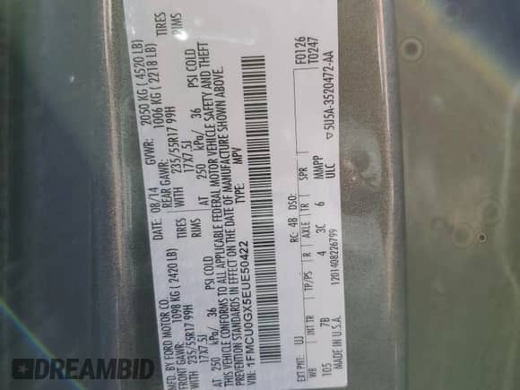 2014 Ford Escape SE z VIN 1FMCU0GX5EUE50422, wystawiony jako Copart lot #87074825 z przebiegiem 180 283 mil mil oraz Czysty tytuł • Clean title. Historia ofert i sprzedaży dostępna na DreamBid. Obrazek 13.