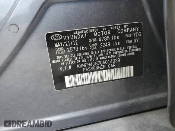 2012 Hyundai Azera с VIN KMHFH4JG7CA014039, выставлен на аукционе Copart как лот 71280805 с пробегом 165 940 миль миль и Чистый • Clean title. История ставок и продаж доступна на DreamBid. Изображение 12.