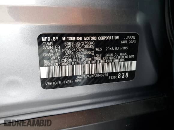 2023 Mitsubishi Outlander SEL с VIN JA4T5VA9XPZ046279, выставлен на аукционе Copart как лот 71463095 с пробегом 8 799 миль миль и Списание • Salvage title. История ставок и продаж доступна на DreamBid. Изображение 14.