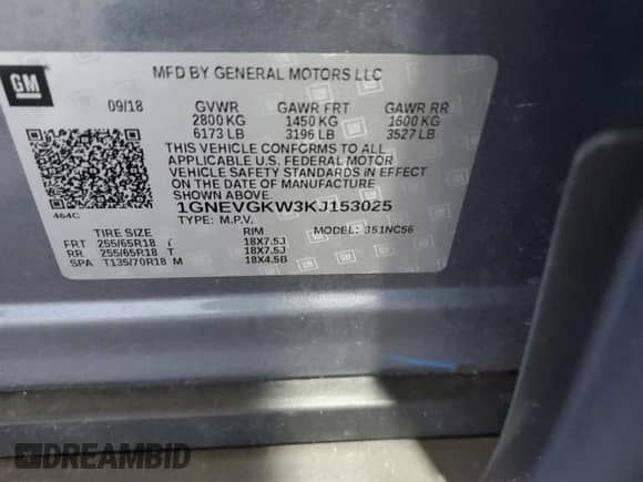 2019 Chevrolet Traverse LT Cloth с VIN 1GNEVGKW3KJ153025, выставлен на аукционе Copart как лот 64992785 с пробегом 67 380 миль миль и Списание • Salvage title. История ставок и продаж доступна на DreamBid. Изображение 14.