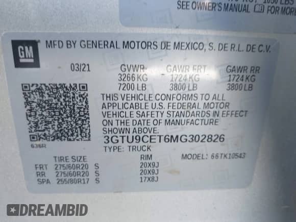 2021 GMC Sierra 1500 Elevation с VIN 3GTU9CET6MG302826, выставлен на аукционе IAAI как лот 43319173 с пробегом 91 671 миль миль и . История ставок и продаж доступна на DreamBid. Изображение 9.