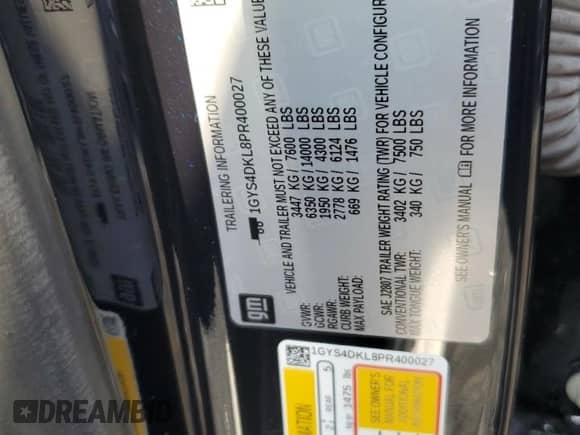 2023 Cadillac Escalade 4WD Premium Luxury Platinum with VIN 1GYS4DKL8PR400027, listed as a Copart auction lot 66006584 with 10,697 mi miles and Salvage title. Bid and sale history available at DreamBid. Image 13.