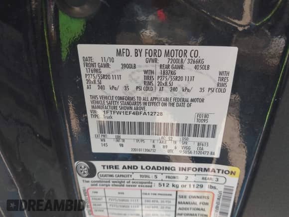 2011 Ford F-150 XL с VIN 1FTFW1EF4BFA12728, выставлен на аукционе IAAI как лот 43015283 с пробегом 252 050 миль миль и . История ставок и продаж доступна на DreamBid. Изображение 9.