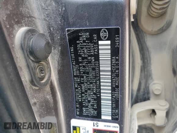 2020 Toyota Camry LE с VIN 4T1C11AK1LU399560, выставлен на аукционе Copart как лот 69238445 с пробегом 160 264 миль миль и Списание • Salvage title. История ставок и продаж доступна на DreamBid. Изображение 12.