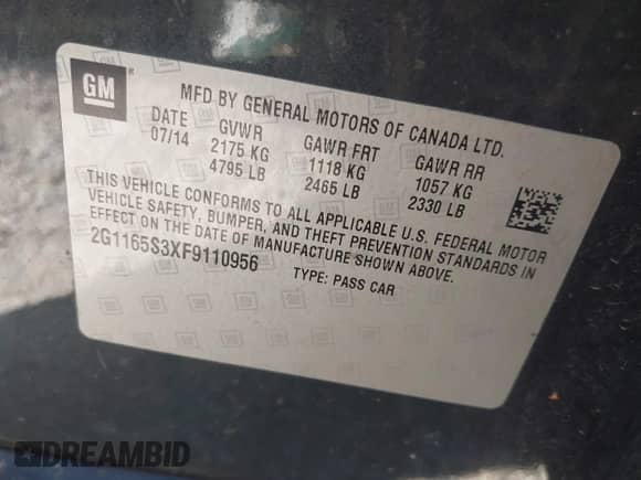 2015 Chevrolet Impala LTZ with VIN 2G1165S3XF9110956, listed as a IAAI auction lot 43168982 with 218,703 mi miles and . Bid and sale history available at DreamBid. Image 9.