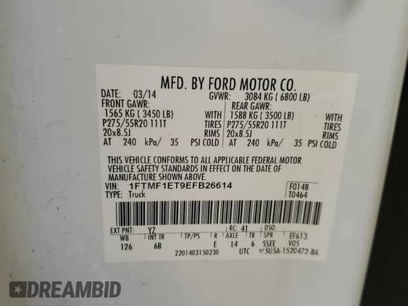 2014 Ford F-150 с VIN 1FTMF1ET9EFB26614, выставлен на аукционе Copart как лот 69219105 с пробегом 144 074 миль миль и Списание • Salvage title. История ставок и продаж доступна на DreamBid. Изображение 13.