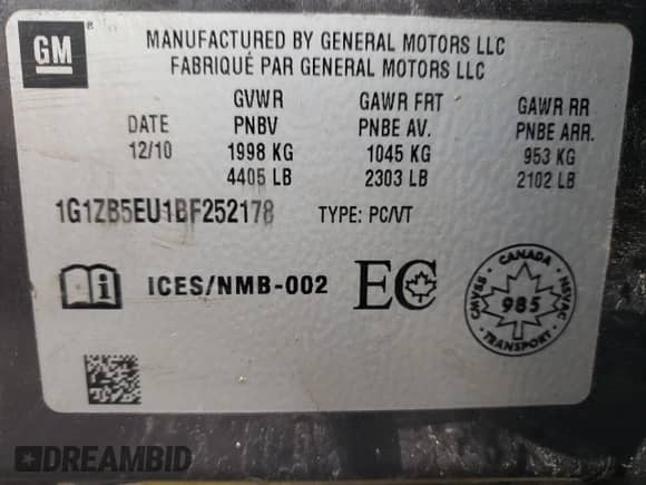 2011 Chevrolet Malibu LS with VIN 1G1ZB5EU1BF252178, listed as a Copart auction lot 67637705 with 197,990 mi miles and Salvage title. Bid and sale history available at DreamBid. Image 10.