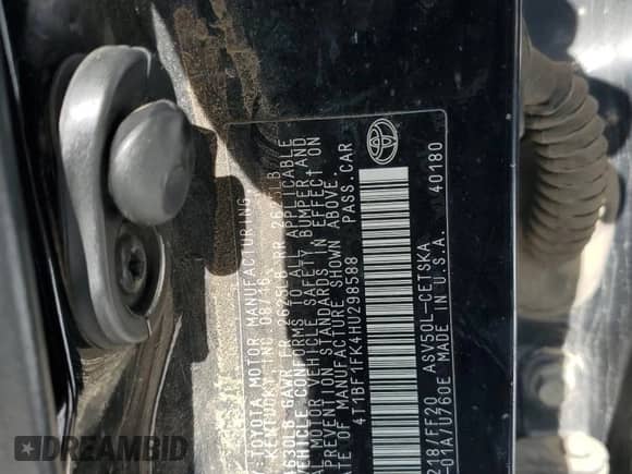 2017 Toyota Camry XLE с VIN 4T1BF1FK4HU298588, выставлен на аукционе Copart как лот 71223095 с пробегом 272 184 миль миль и Чистый • Clean title. История ставок и продаж доступна на DreamBid. Изображение 12.