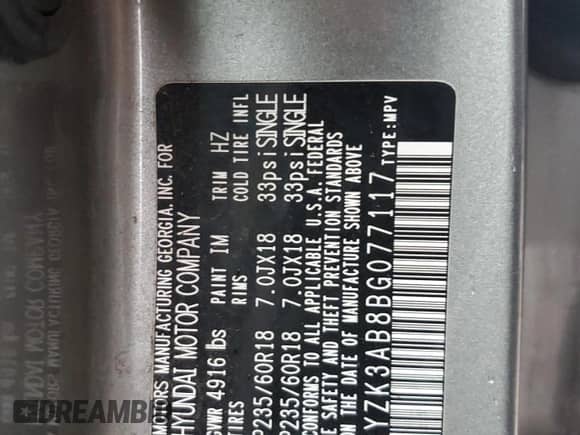 2011 Hyundai Santa Fe Limited with VIN 5XYZK3AB8BG077117, listed as a Copart auction lot 82073105 with 258,601 mi miles and Salvage title. Bid and sale history available at DreamBid. Image 13.