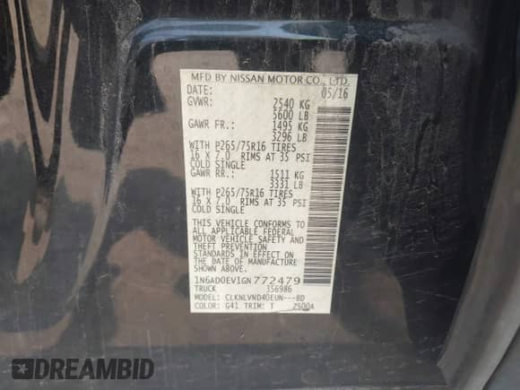 2016 Nissan Frontier S z VIN 1N6AD0EV1GN772479, wystawiony jako IAAI lot #42413050 z przebiegiem 53 760 mil mil oraz . Historia ofert i sprzedaży dostępna na DreamBid. Obrazek 9.