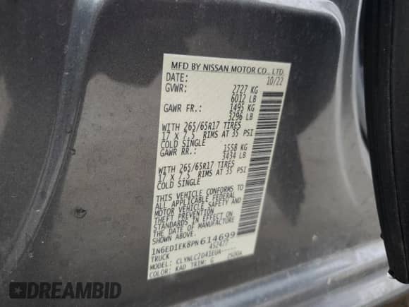 2023 Nissan Frontier Pro-4X with VIN 1N6ED1EK8PN614699, listed as a Copart auction lot 63863475 with 16,381 mi miles and Salvage title. Bid and sale history available at DreamBid. Image 12.