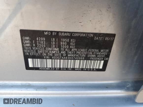 2017 Subaru Impreza with VIN 4S3GTAA63H3740988, listed as a Copart auction lot 68017105 with 114,934 mi miles and Clean title. Bid and sale history available at DreamBid. Image 13.