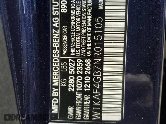 2022 Mercedes-Benz C 300 с VIN W1KAF4GB7NR015105, выставлен на аукционе Copart как лот 62989475 с пробегом 38 948 миль миль и На запчасти • Non repairable. История ставок и продаж доступна на DreamBid. Изображение 12.