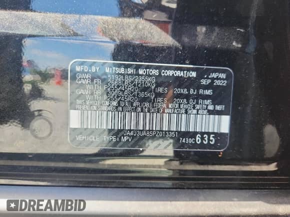 2023 Mitsubishi Outlander SE with VIN JA4J3UA85PZ013351, listed as a Copart auction lot 80062325 with 74,432 mi miles and Salvage title. Bid and sale history available at DreamBid. Image 13.