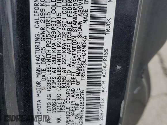 2006 Toyota Tacoma с VIN 5TETX22N76Z151276, выставлен на аукционе Copart как лот 81988625 с пробегом 169 828 миль миль и На запчасти • Non repairable. История ставок и продаж доступна на DreamBid. Изображение 12.