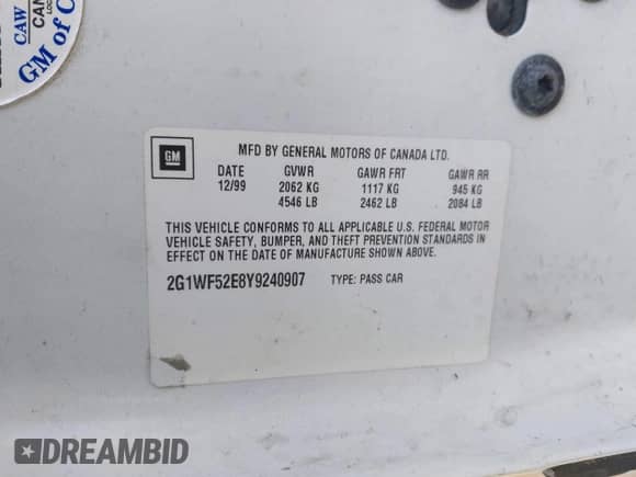 2000 Chevrolet Impala с VIN 2G1WF52E8Y9240907, выставлен на аукционе IAAI как лот 41633130 с пробегом 204 173 миль миль и . История ставок и продаж доступна на DreamBid. Изображение 9.