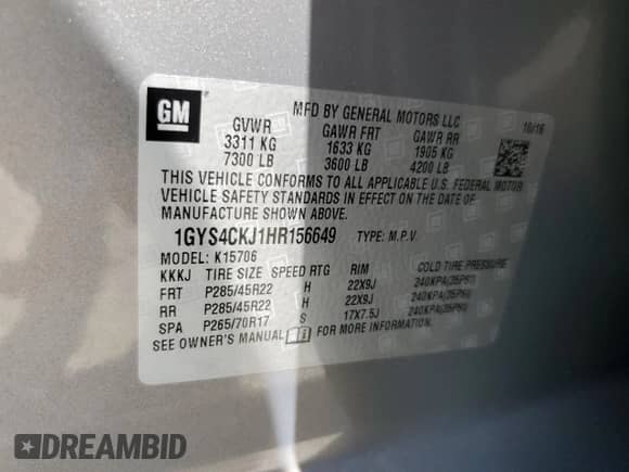 2017 Cadillac Escalade Premium Luxury z VIN 1GYS4CKJ1HR156649, wystawiony jako Copart lot #66004675 z przebiegiem 106 273 mil mil oraz Szkoda całkowita • Salvage title. Historia ofert i sprzedaży dostępna na DreamBid. Obrazek 13.