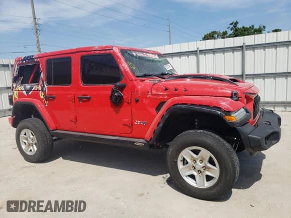 2021 Jeep Wrangler Unlimited Rubicon with VIN 1C4HJXFN7MW649602, listed as a Copart auction lot 45232184 with 38,850 mi miles and Salvage title. Bid and sale history available at DreamBid. Image 4.