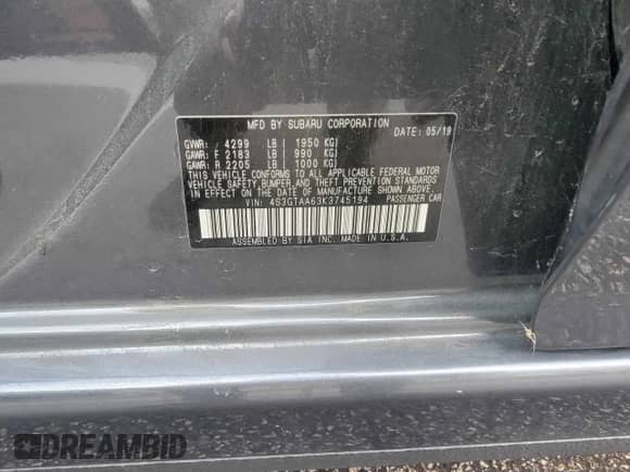 2019 Subaru Impreza with VIN 4S3GTAA63K3745194, listed as a Copart auction lot 81072155 with 76,383 mi miles and Clean title. Bid and sale history available at DreamBid. Image 10.