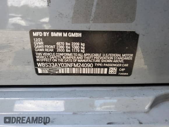 2022 BMW M3 Competition z VIN WBS33AY03NFM24090, wystawiony jako Copart lot #54865955 z przebiegiem 17 668 mil mil oraz Szkoda całkowita • Salvage title. Historia ofert i sprzedaży dostępna na DreamBid. Obrazek 12.