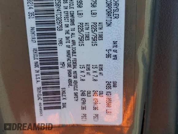 1996 Jeep Grand Cherokee Laredo z VIN 1J4GZ58Y4TC329759, wystawiony jako Copart lot #64148295 z przebiegiem 176 866 mil mil oraz Szkoda całkowita • Salvage title. Historia ofert i sprzedaży dostępna na DreamBid. Obrazek 13.