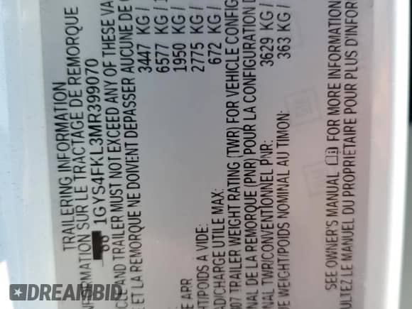 2021 Cadillac Escalade Sport with VIN 1GYS4FKL3MR399070, listed as a Copart auction lot 69247615 with 45,454 mi miles and Salvage title. Bid and sale history available at DreamBid. Image 13.