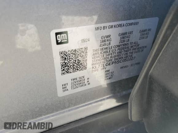 2025 Chevrolet Trax 1RS с VIN KL77LGEP5SC051027, выставлен на аукционе Copart как лот 53455915 с пробегом 2 465 миль миль и На запчасти • Non repairable. История ставок и продаж доступна на DreamBid. Изображение 16.