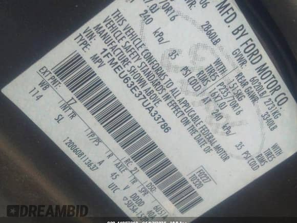 2007 Ford Explorer XLT с VIN 1FMEU63E37UA33786, выставлен на аукционе IAAI как лот 41887019 с пробегом 217 513 миль миль и . История ставок и продаж доступна на DreamBid. Изображение 9.